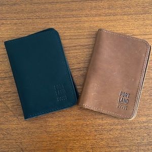 Two Portland leather goods passport holders honey and smooth black